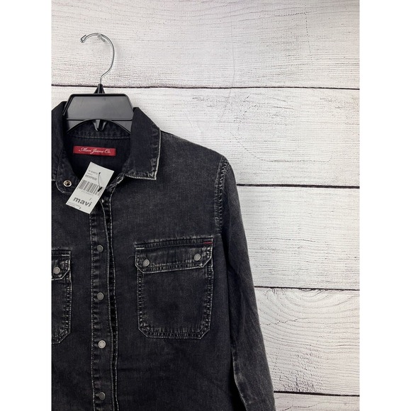 Mavi Denim‎ Shirt Jacket Small Long Sleeve Button Up Pockets Black NEW - Picture 4 of 9